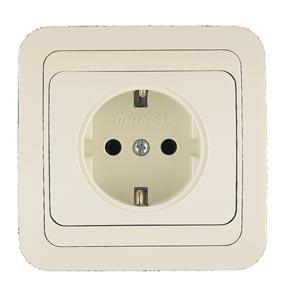 Makel  Мимоза Крем-Крем Розетка с заземляющими контактами керамика IP20 скрытая установка 25008