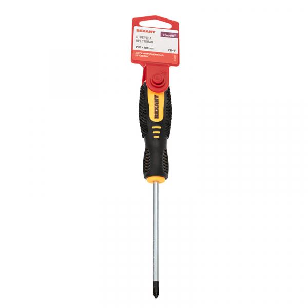 Отвертка крестовая PH 1х100 мм , двухкомпонентная рукоятка Rexant 12-4727 12-4727